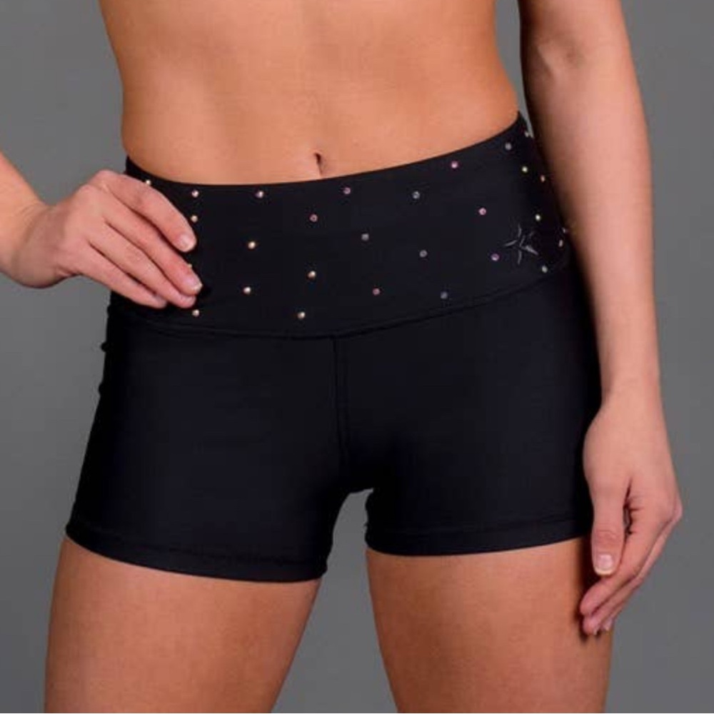 Black Women's Athletic compression Shorts with Rhinestone Accents AXS EC